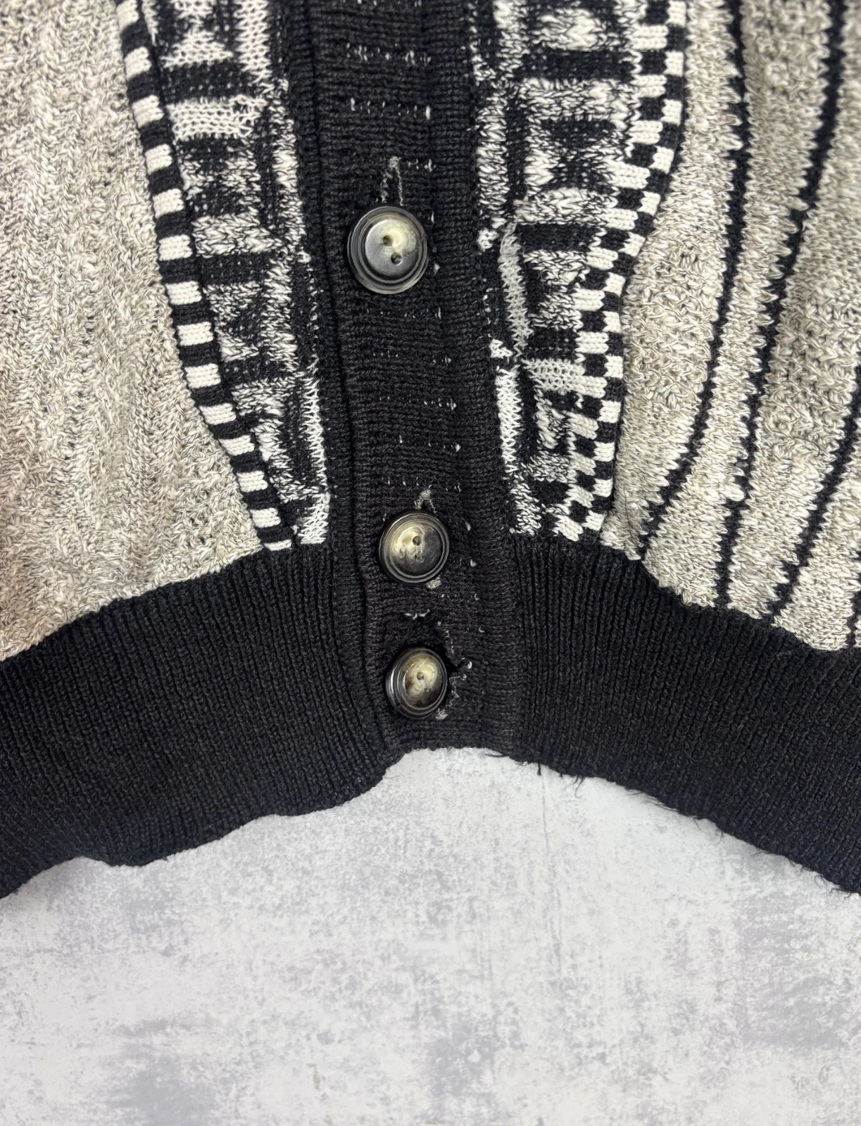 Vintage Monello cardigan Coogi style black beige / 3D geometric pattern cotton, size L – photo 3